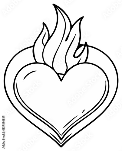 Sacred Heart Symbol with Flames Outline Drawing