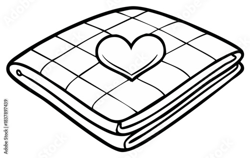 Quilted Throw Blanket with Heart Design Pattern in Outlined Black and White