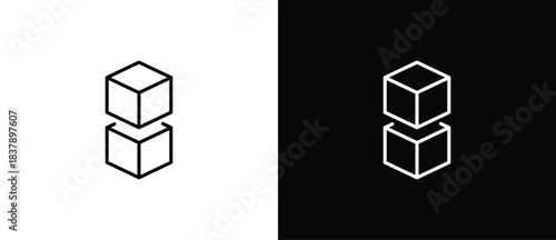 Stacking cube icon. Cube icon. A cube with a simple outline on a black and transparent background. Editable stroke.