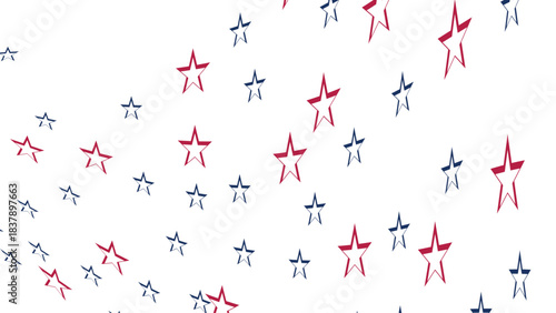 Stars in Red and Blue Scattered on a White Background Create a Festive Design for Celebrations and Events in the United States During Summer Months