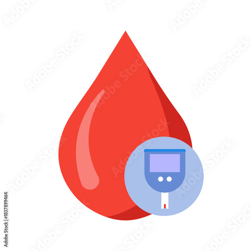 Glucometer And Blood Sugar Monitoring Flat Illustration, Medical And Health Concept