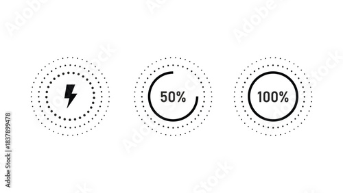 Charging battery indicator icons set full and half percentage