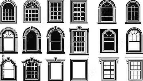 Window styles and shapes architectural design vector graphics