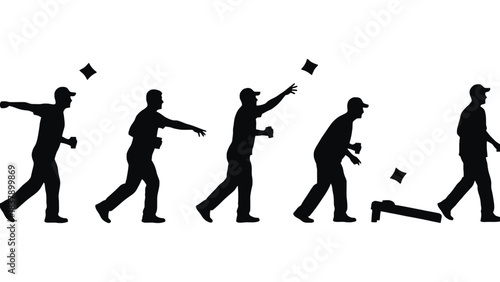 Cornhole throwing sequence silhouette outdoor game toss activity