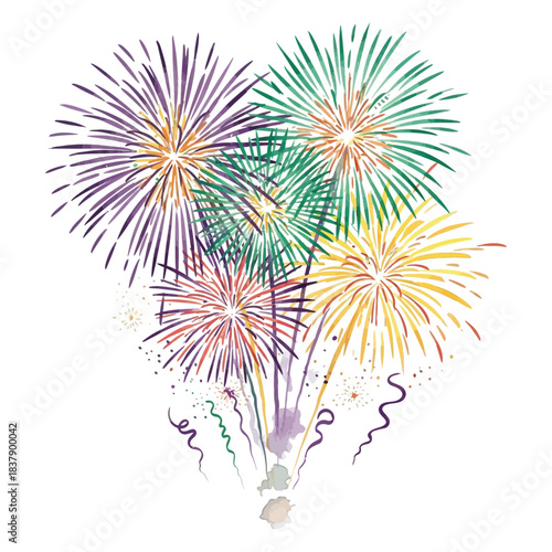 Watercolor Fireworks Mardi Gras Celebration