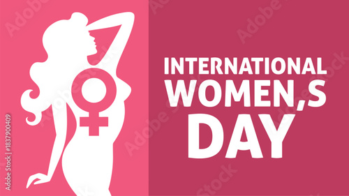 International Womens Day celebration graphic featuring a strong female silhouette and gender symbol design