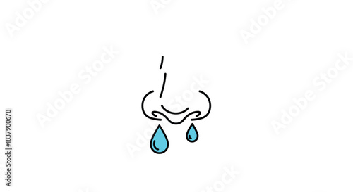 A simple and clear icon illustrating a runny nose with blue drops, representing allergies, a cold, or the flu symptom in a minimalist style.