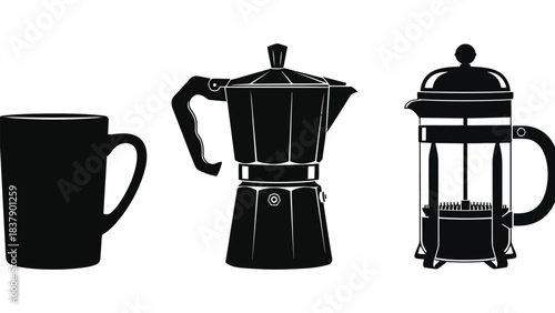 Black coffee maker equipment illustration for cafe concept