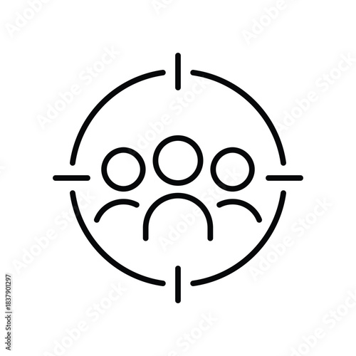 Audience targeting, icon in line design. Audience targeting, customer segmentation, target group, niche audience on white background vector. Audience targeting, editable stroke icon