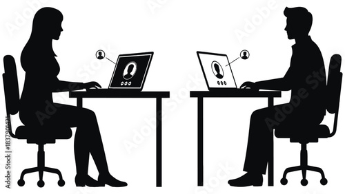 Remote work video conference business meeting silhouette vector