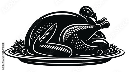 Download black and white thanksgiving turkey dinner illustration