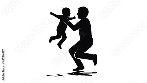 Father and child playing silhouette vector illustration art
