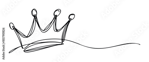 Simple line drawing of a crown with a flowing ribbon on a white background, ideal for royalty, success, or leadership themes in graphic projects.