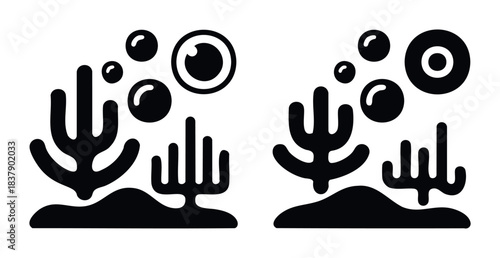 Black abstract shapes resembling coral and bubbles create a dynamic visual composition perfect for underwater themes or modern graphic applications.