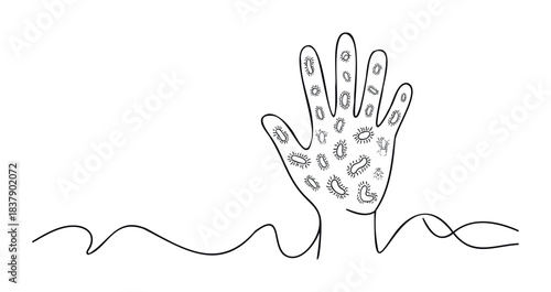 Hand covered in microbes and germs representing illness and hygiene concerns, useful for health and safety awareness visuals.