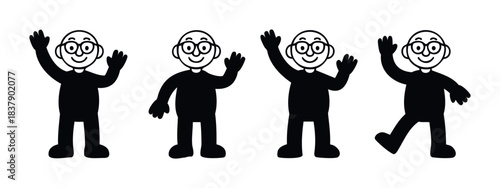 Diverse group of simple figures waving hello and moving, representing communication and connection for various digital and print media applications