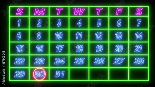 Highlighting date number 30 on a calendar. Very important date on the calendar. circle mark on date in work planning.