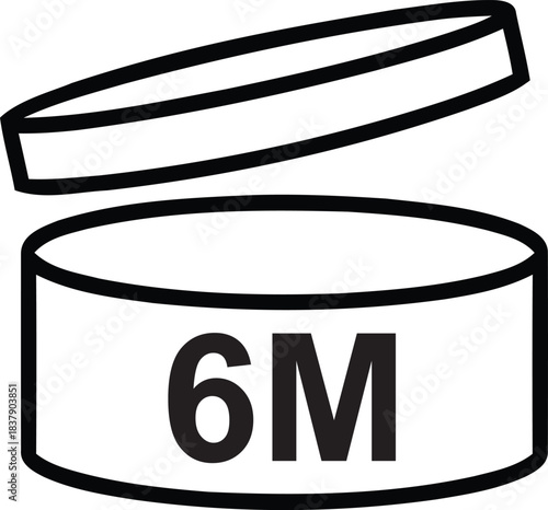 6m period after opening icon on cosmetic packaging indicating product usage duration after initial opening