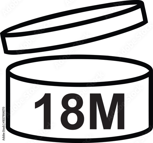 period after opening symbol on cosmetic packaging indicating product shelf life of 18 months after opening