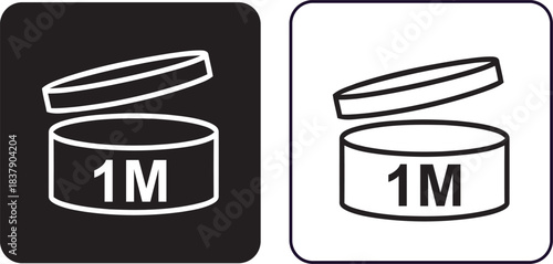 open cosmetic jar 1m pao indicator icons for beauty packaging expiration period, line art design set