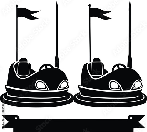 Two Bumper Cars Silhouette with Banner