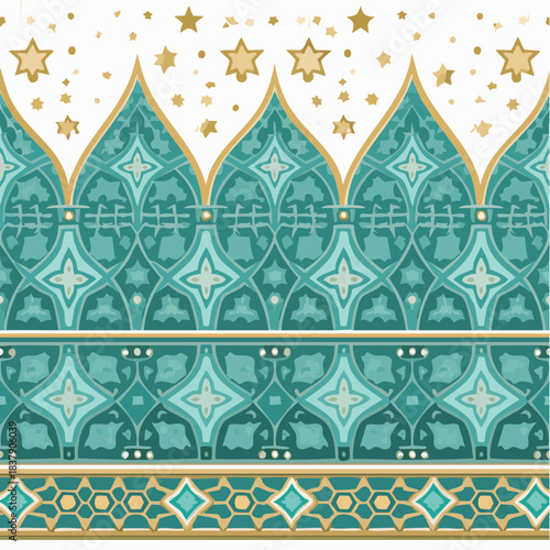 Seamless pattern of arabesque border elements combined with small star tiles 