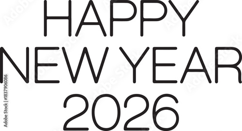 Modern Minimal Outline Happy New Year 2026