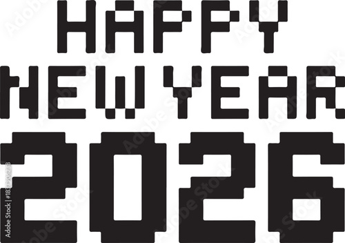 Pixel Digital Typography Happy New Year 2026