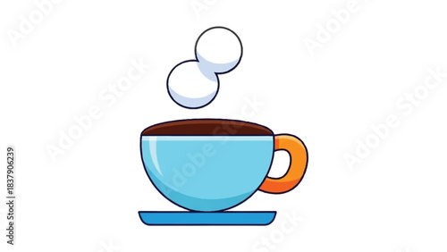 Stylized Blue Coffee Cup with Steam Illustration.