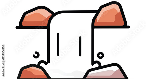 Waterfall cascading between rocks, a serene natural landscape illustration.