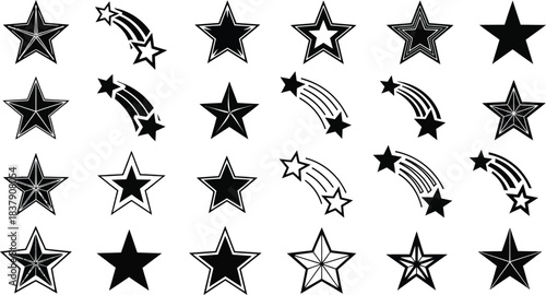 Stars collection. Star vector icons. Golden and Black set of Stars, isolated on transparent background. Star icon. Stars in modern simple flat style.
