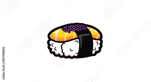 Delicious Sushi Nigiri with Salmon, Roe, and Seaweed Wrap.