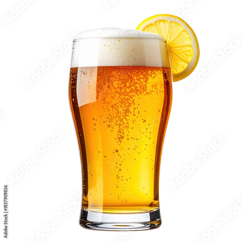 Refreshing radler or shandy beer with a lemon garnish