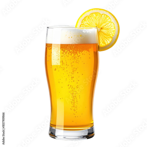 Refreshing radler or shandy beer with a lemon garnish