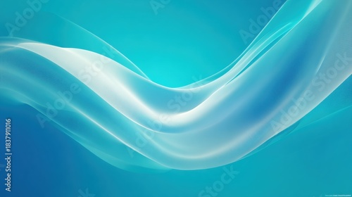 Abstract wave pattern with white and light blue gradients on blue background.
