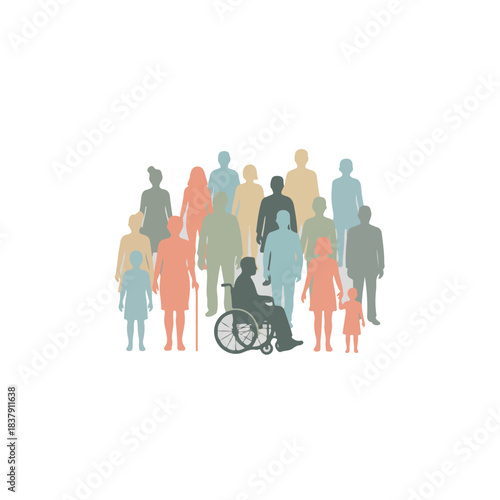 Inclusive Human Silhouette Pack with Diverse Body Types, Ages, and Abilities in Minimal Flat Style