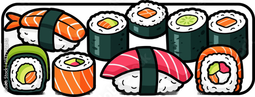 Assortment of Delicious Sushi and Rolls.