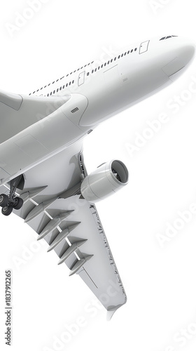 Underside view of airplane in flight
