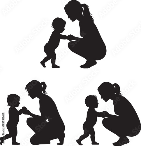 Mother and child silhouette vector design illustration loving moment