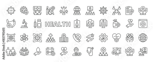 Health icons in line design. health, wellness, healthcare, prevention, medical, fitness, wellbeing on white background vector. Health editable stroke icons