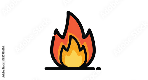 Stylized Fire Icon with Vibrant Flames and Bold Outline.