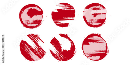 Japanese flag symbol of rising sunset. Red circle in grunge style on white background. vector geometric fleg. Eps10