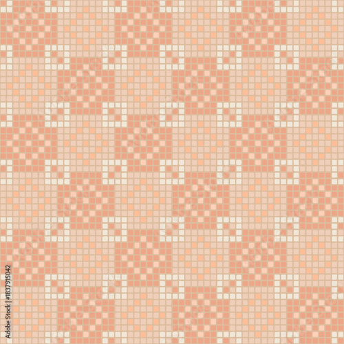ornament from hand drawn squares. peach color pixels. vector seamless pattern. black repetitive background. modern decorative art. geometric fabric swatch. textile design. embroidery template