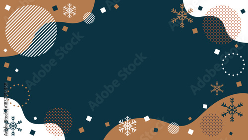 ウィンター 雪 結晶 抽象的な幾何学模様のフレーム素材 背景素材 16:9サイズ ベクター インディゴ