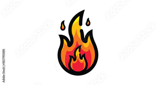 Stylized illustration of a vibrant and energetic flame with a black outline.