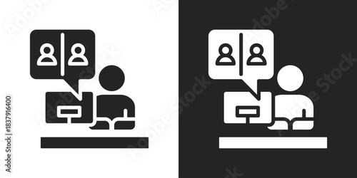 online conference Icon In Black And White Glyph Style
