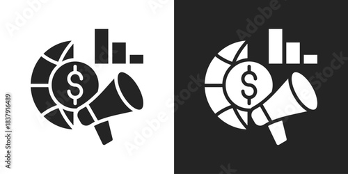global marketing Icon In Black And White Glyph Style