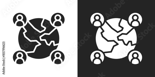 global connection Icon In Black And White Glyph Style