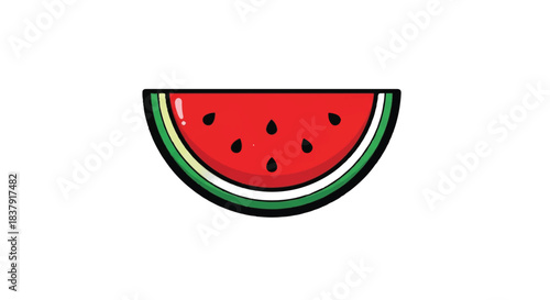 Fresh watermelon slice with black seeds and green rind, delicious summer fruit.