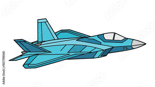 A simple cartoon illustration of a blue fighter jet in flight